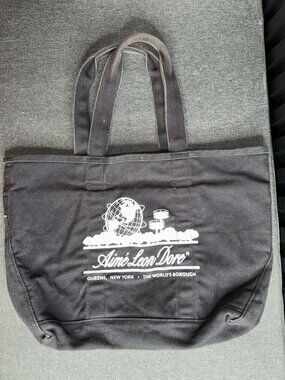 Aime Leon Dore Queens Tote Bag Black Canvas Worlds Borough Unisphere Graphic ALD